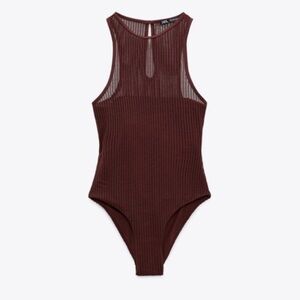 ZARA brown swimsuit with mesh detailing